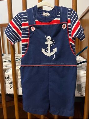 Vintage Nautical Anchor Romper with Striped Tee
